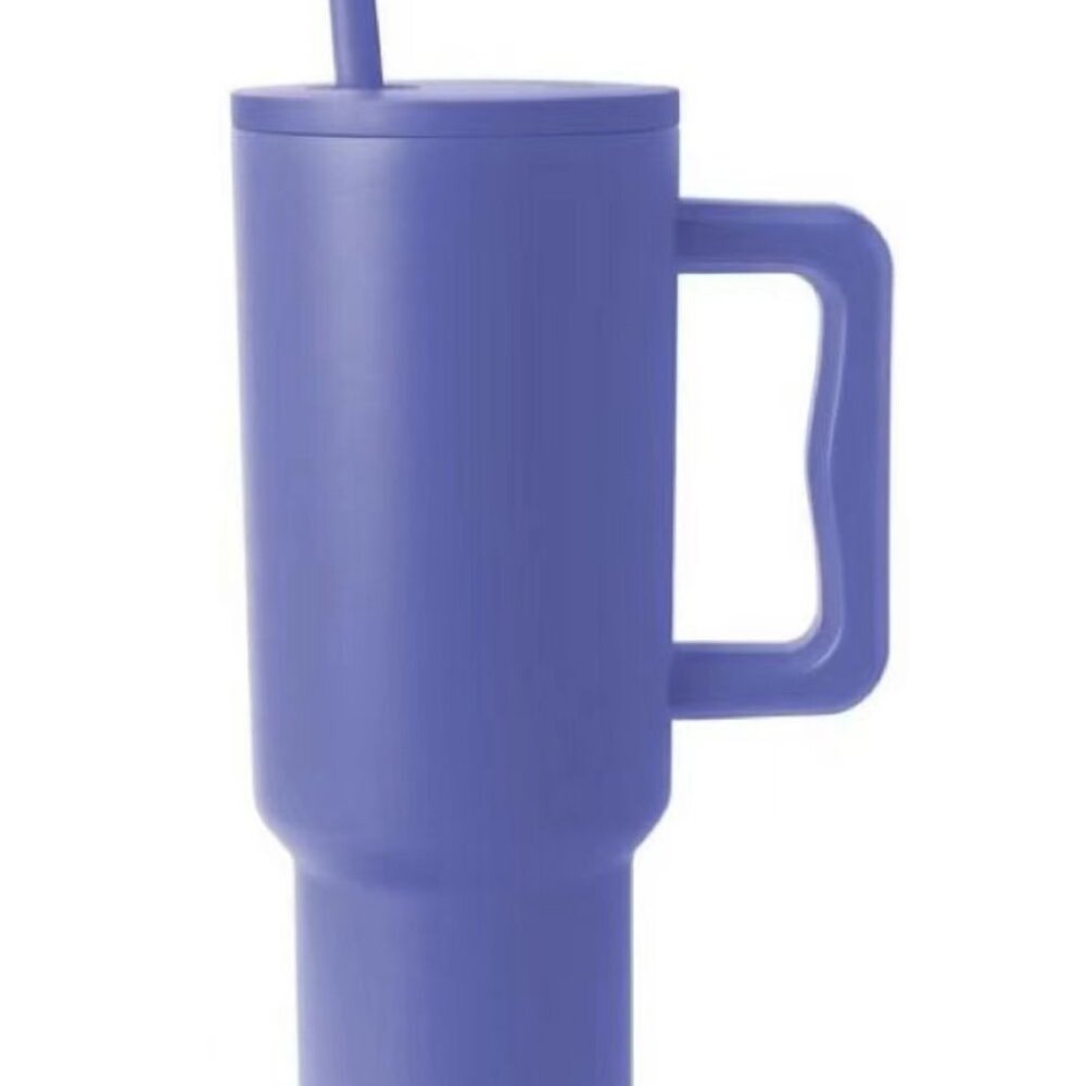 Monochromatic Stainless Steel Tumbler with Matching Straw (Blue)